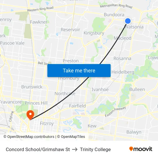 Concord School/Grimshaw St to Trinity College map