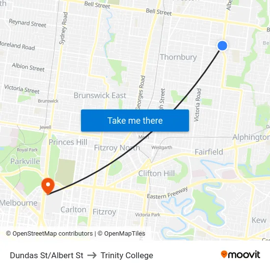Dundas St/Albert St to Trinity College map