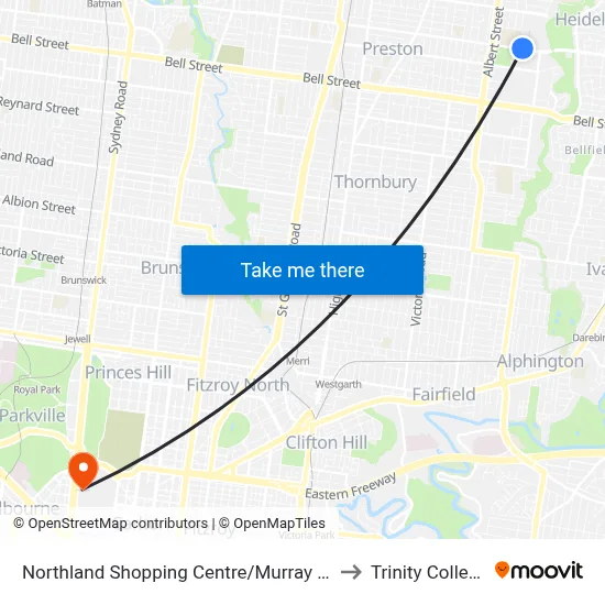 Northland Shopping Centre/Murray Rd to Trinity College map