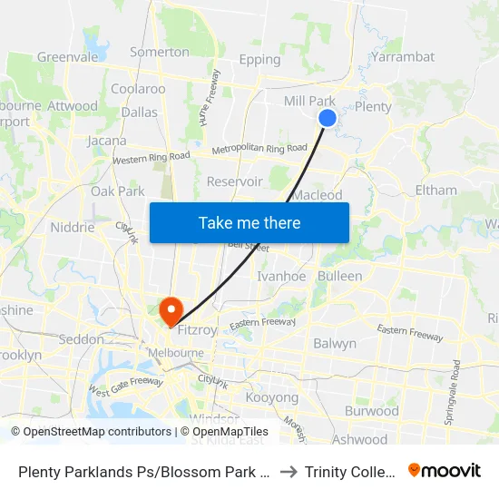 Plenty Parklands Ps/Blossom Park Dr to Trinity College map