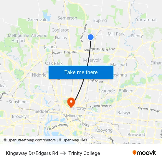 Kingsway Dr/Edgars Rd to Trinity College map