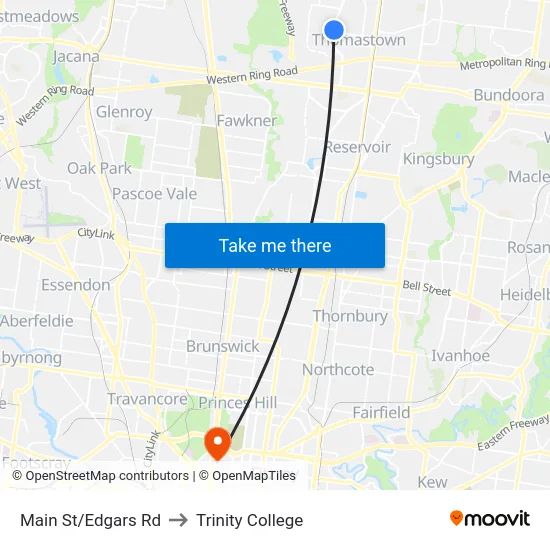 Main St/Edgars Rd to Trinity College map