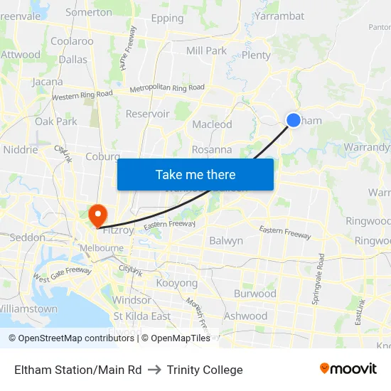 Eltham Station/Main Rd to Trinity College map