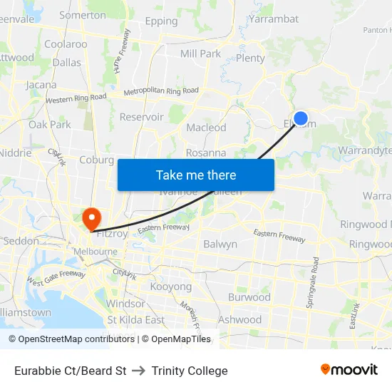 Eurabbie Ct/Beard St to Trinity College map