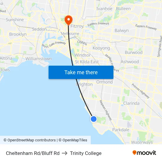 Cheltenham Rd/Bluff Rd to Trinity College map