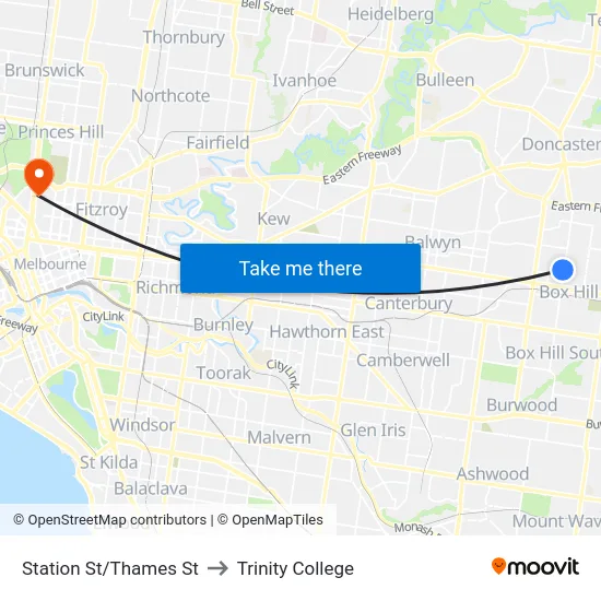 Station St/Thames St to Trinity College map