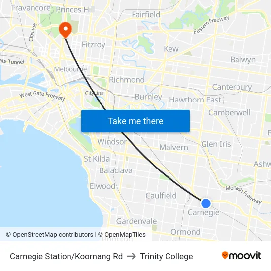 Carnegie Station/Koornang Rd to Trinity College map