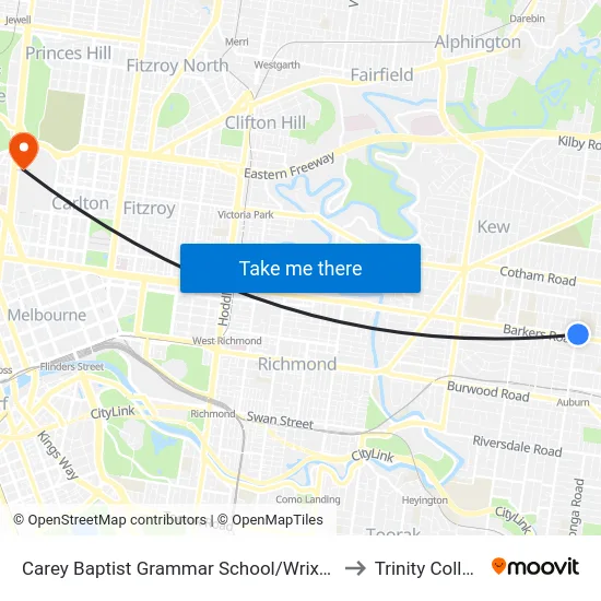 Carey Baptist Grammar School/Wrixon St to Trinity College map