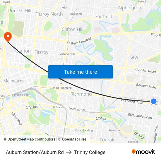 Auburn Station/Auburn Rd to Trinity College map