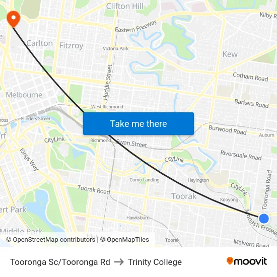 Tooronga Sc/Tooronga Rd to Trinity College map