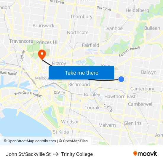 John St/Sackville St to Trinity College map