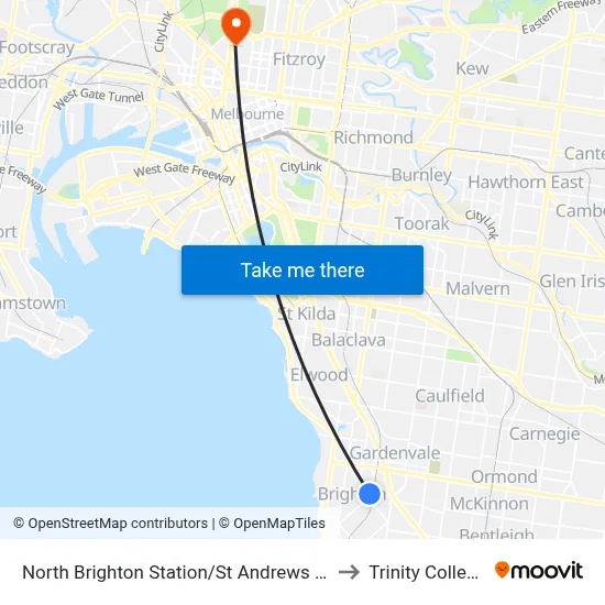 North Brighton Station/St Andrews St to Trinity College map