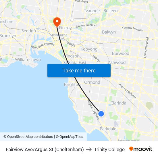 Fairview Ave/Argus St (Cheltenham) to Trinity College map