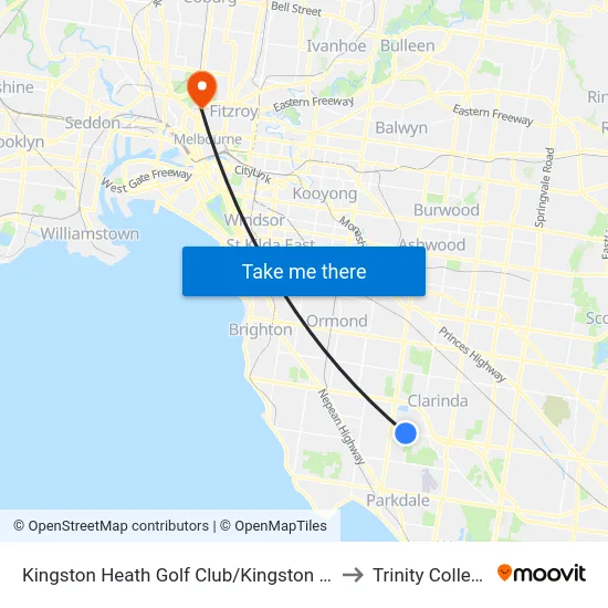 Kingston Heath Golf Club/Kingston Rd to Trinity College map