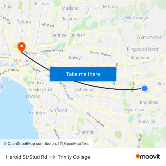 Harold St/Stud Rd to Trinity College map
