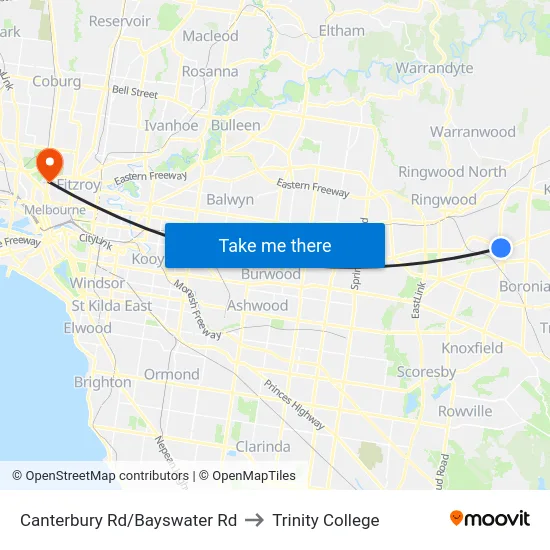 Canterbury Rd/Bayswater Rd to Trinity College map