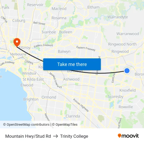 Mountain Hwy/Stud Rd to Trinity College map