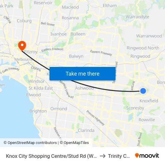 Knox City Shopping Centre/Stud Rd to Trinity College map