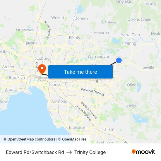 Edward Rd/Switchback Rd to Trinity College map