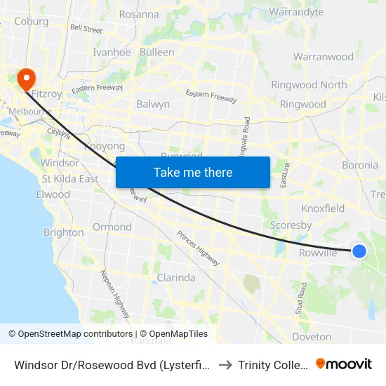 Windsor Dr/Rosewood Bvd to Trinity College map