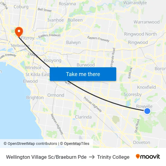 Wellington Village Sc/Braeburn Pde to Trinity College map