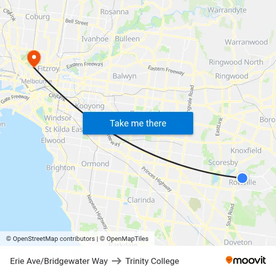 Erie Ave/Bridgewater Way to Trinity College map