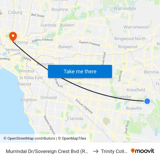 Murrindal Dr/Sovereign Crest Bvd to Trinity College map