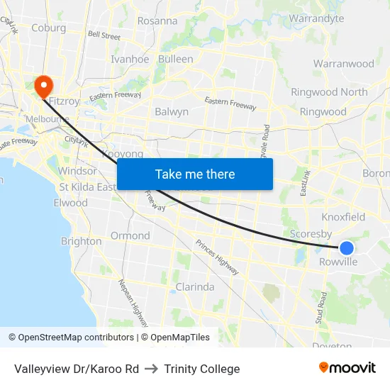 Valleyview Dr/Karoo Rd to Trinity College map