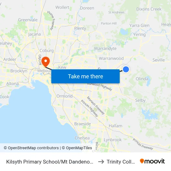 Kilsyth Primary School/Mt Dandenong Rd to Trinity College map