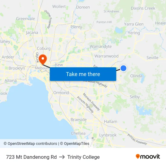 723 Mt Dandenong Rd to Trinity College map
