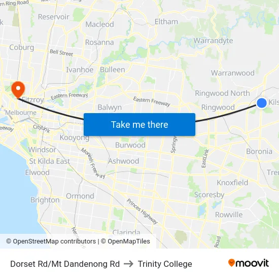 Dorset Rd/Mt Dandenong Rd to Trinity College map