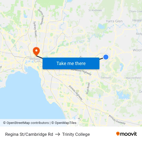 Regina St/Cambridge Rd to Trinity College map