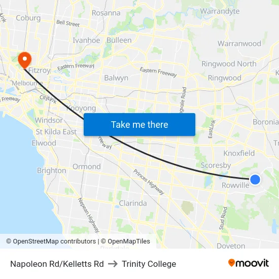 Napoleon Rd/Kelletts Rd to Trinity College map