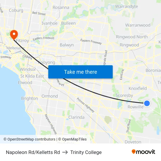 Napoleon Rd/Kelletts Rd to Trinity College map