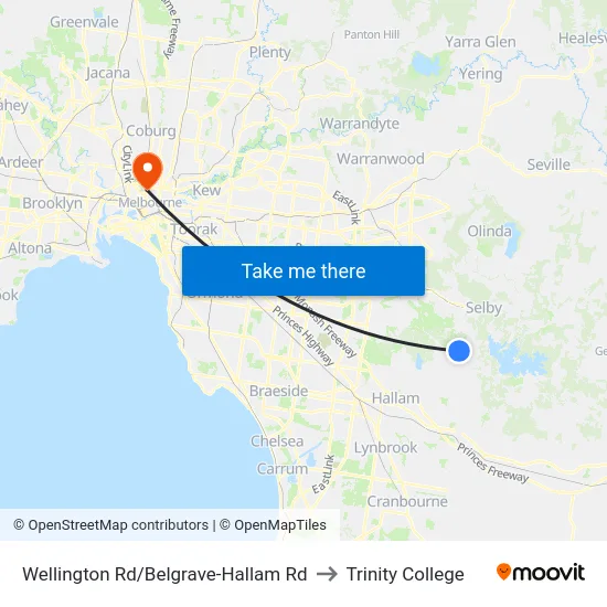 Wellington Rd/Belgrave-Hallam Rd to Trinity College map
