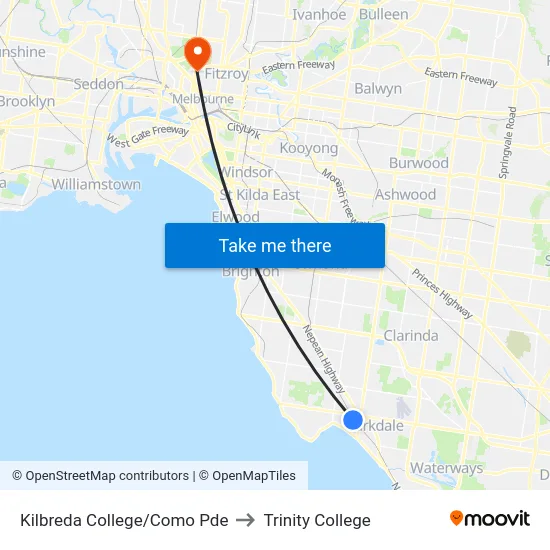 Kilbreda College/Como Pde to Trinity College map
