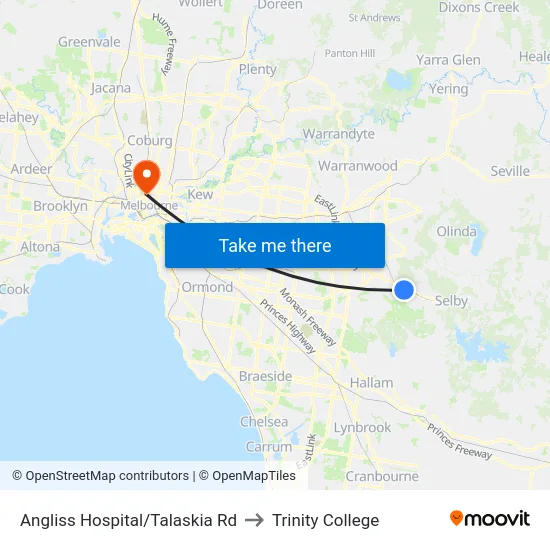 Angliss Hospital/Talaskia Rd to Trinity College map