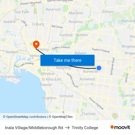 Inala Village/Middleborough Rd to Trinity College map