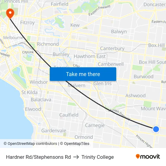 Hardner Rd/Stephensons Rd to Trinity College map