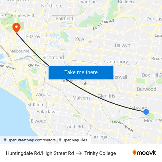 Huntingdale Rd/High Street Rd to Trinity College map