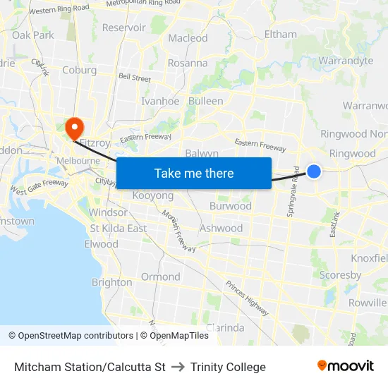 Mitcham Station/Calcutta St to Trinity College map