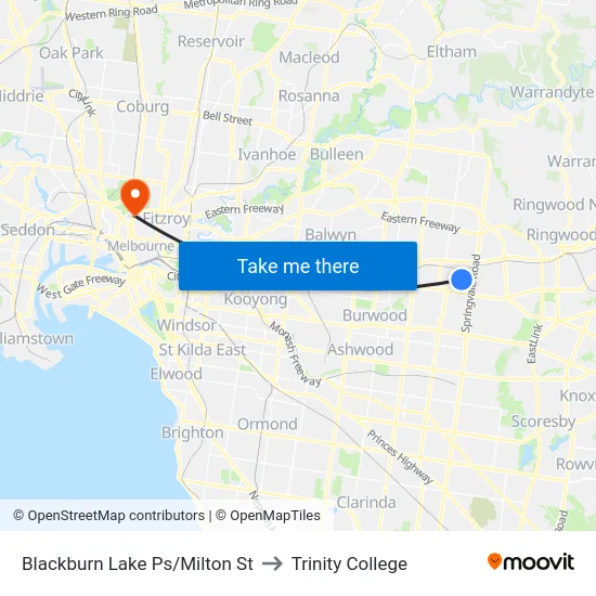 Blackburn Lake Ps/Milton St to Trinity College map