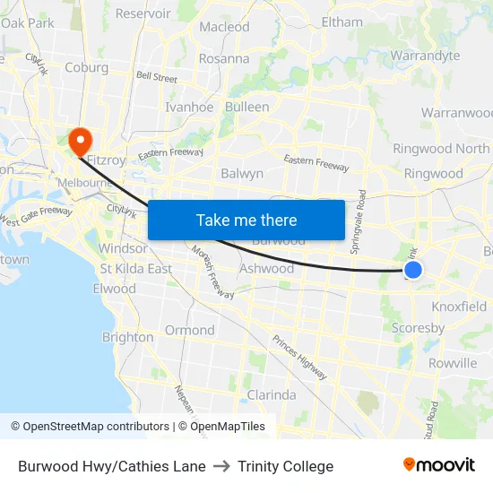 Burwood Hwy/Cathies Lane to Trinity College map