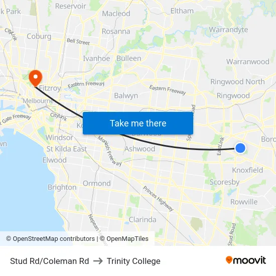 Stud Rd/Coleman Rd to Trinity College map