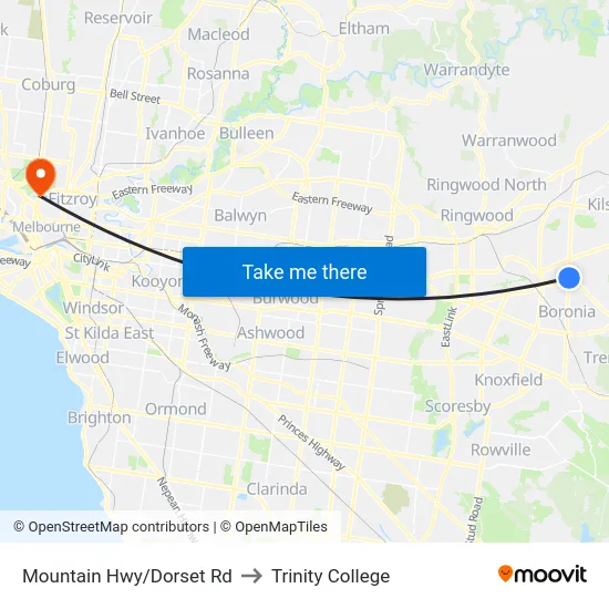 Mountain Hwy/Dorset Rd to Trinity College map
