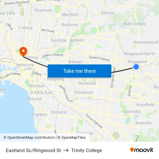 Eastland Sc/Ringwood St to Trinity College map