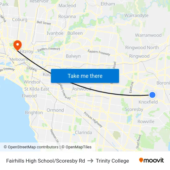 Fairhills High School/Scoresby Rd to Trinity College map
