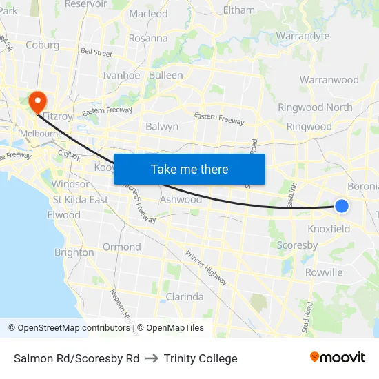 Salmon Rd/Scoresby Rd to Trinity College map