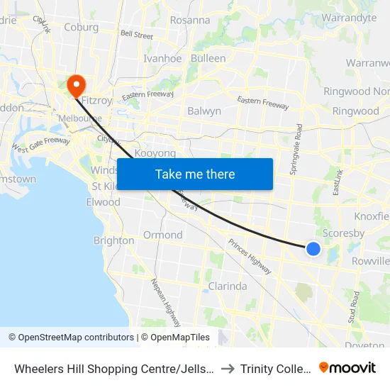 Wheelers Hill Shopping Centre/Jells Rd to Trinity College map