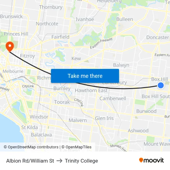 Albion Rd/William St to Trinity College map